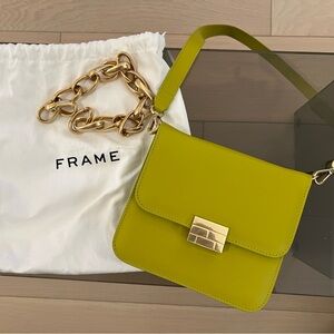 Frame Le Signature Mini Smooth Leather Crossbody Bag in Chartreuse Color